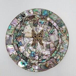 Los Castillo Mosaic Plate Mother of Pearl and Abalone Onyx/Brass Butterfly Inlay